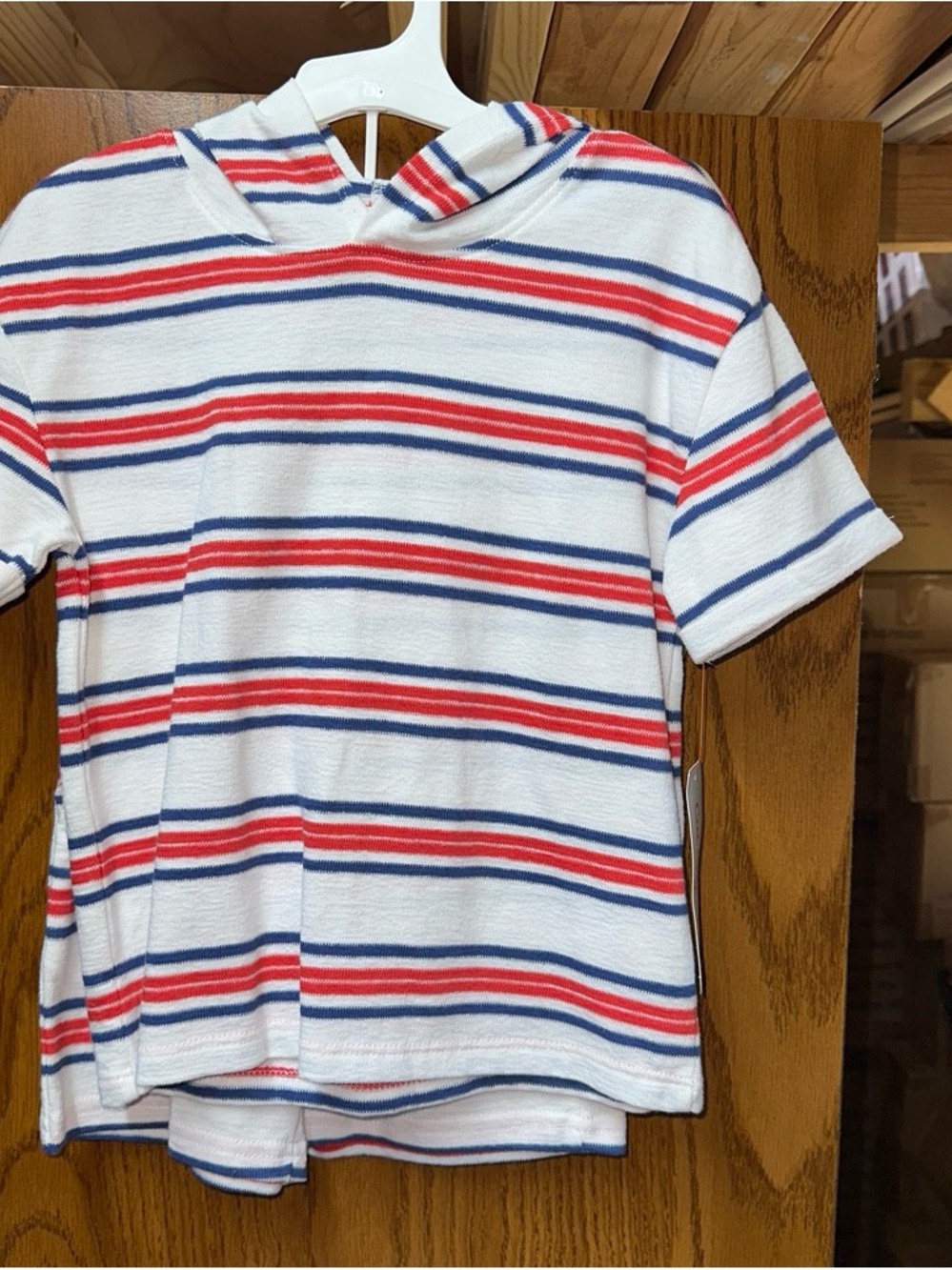 4T White Short-Sleeve Hooded Tee with Red & Blue Stripes, matching shorts